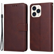 For iPhone 14 Pro Max 6.7 inch Calf Texture PU Leather Phone Full Protection Cover Magnetic Clasp Flip Stand Wallet Case - Brown