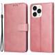 For iPhone 14 Pro Max 6.7 inch Calf Texture PU Leather Phone Full Protection Cover Magnetic Clasp Flip Stand Wallet Case - Rose Gold Apple Cases Mobile