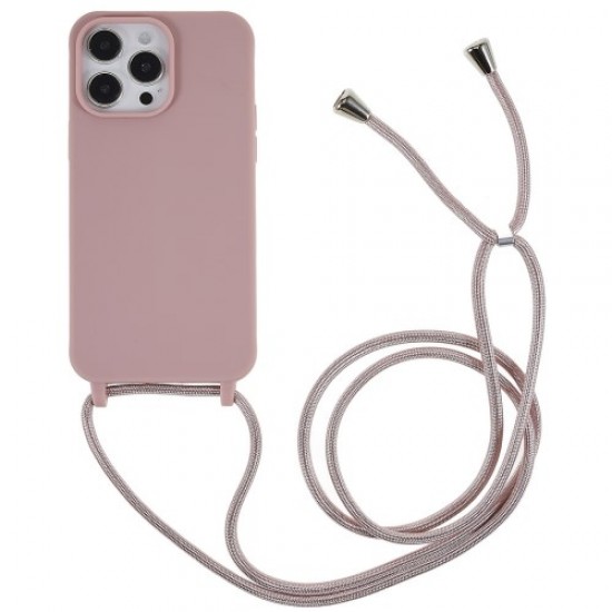 For iPhone 14 Pro Max 6.7 inch Integrated TPU Case Drop-proof Back Cover with Adjustable Lanyard - Deep Pink Apple Cases Mobile