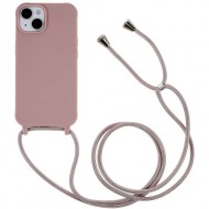 Θήκη Σιλικόνης TPU με Κορδόνι Λαιμού για iPhone 14 Plus 6.7 - Ροζ