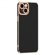 For iPhone 14 Plus Ultra Slim Phone Case Anti-fall Solid Color Electroplating Mobile Phone Glossy Back Cover - Black