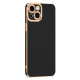 For iPhone 14 Plus Ultra Slim Phone Case Anti-fall Solid Color Electroplating Mobile Phone Glossy Back Cover - Black Apple Cases Mobile