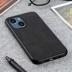 For iPhone 14 6.1 inch Drop-proof Anti-fingerprint Phone Case Double Color Textured Leather Surface Anti-Scratch Cover - Black For iPhone 14 6.1 inch Drop-proof Anti-fingerprint Phone Case Double Color Textured Leather Surface Anti-Scratch Cover - Black