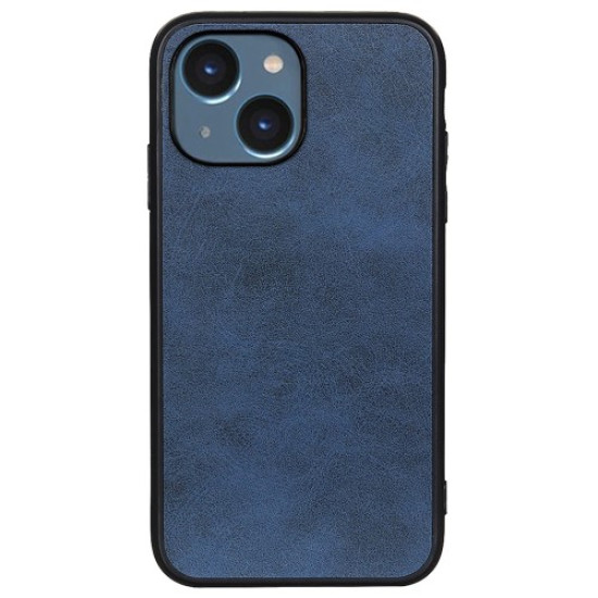 For iPhone 14 6.1 inch Drop-proof Anti-fingerprint Phone Case Double Color Textured Leather Surface Anti-Scratch Cover - Blue Apple Cases Mobile