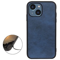 For iPhone 14 6.1 inch Drop-proof Anti-fingerprint Phone Case Double Color Textured Leather Surface Anti-Scratch Cover - Blue For iPhone 14 6.1 inch Drop-proof Anti-fingerprint Phone Case Double Color Textured Leather Surface Anti-Scratch Cover - Blue
