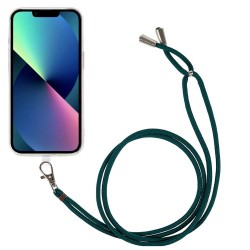 Transparent Phone Cover for iPhone 14 6.1 inch. Anti-scratch TPU Back Case with Long Lanyard - Dark Green Transparent Phone Cover for iPhone 14 6.1 inch. Anti-scratch TPU Back Case with Long Lanyard - Dark Green