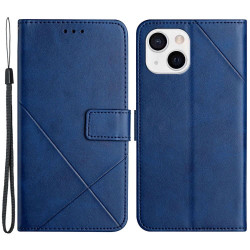 For iPhone 14 6.1 inch Solid Color Stand Wallet Anti-fall Case Line Imprinting PU Leather+TPU Phone Cover - Blue