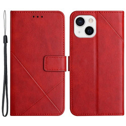 For iPhone 14 6.1 inch Solid Color Stand Wallet Anti-fall Case Line Imprinting PU Leather+TPU Phone Cover - Red