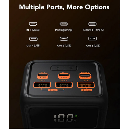 Veger Tanker Lite VP5001 Power Bank 50000mAh with 3 Θύρες USB-A, Type-C, Micro Usb and Lighting - Black Power Bank