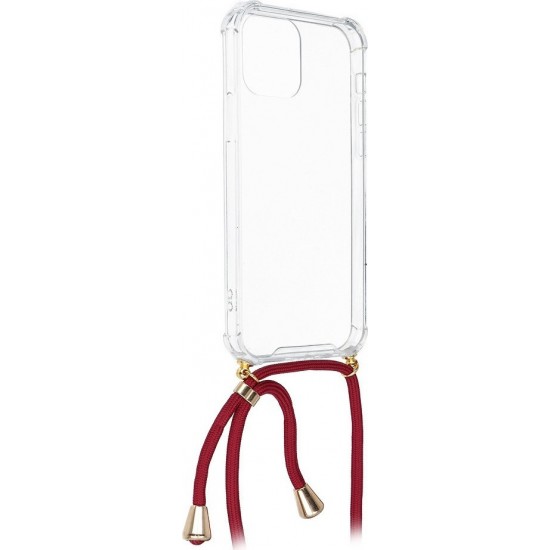 Θήκη Σιλικόνης TPU με Κορδόνι Μεταφοράς για Samsung Galaxy A22 5G (EU Version) - Διάφανο με Κόκκινο Κορδόνι Samsung Θήκες Κινητών