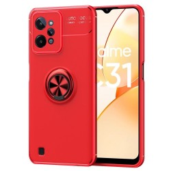 Θήκη Σιλικόνης TPU Ενισχυμένη με Μεταλλικό Δαχτυλίδι Κρατήματος για Realme C31 - Κόκκινο