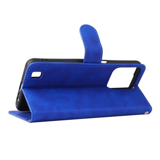 Skin-touch Feeling Phone Case for Realme C31. PU Leather + TPU Full Protection Cover with Stand Wallet - Blue Oppo Realme Cases Mobile