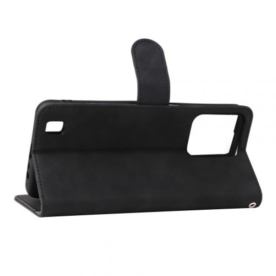Skin-touch Feeling Phone Case for Realme C31. PU Leather + TPU Full Protection Cover with Stand Wallet - Black Oppo Realme Cases Mobile