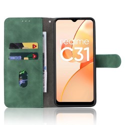 Skin-touch Feeling Phone Case for Realme C31. PU Leather + TPU Full Protection Cover with Stand Wallet - Green Skin-touch Feeling Phone Case for Realme C31. PU Leather + TPU Full Protection Cover with Stand Wallet - Green