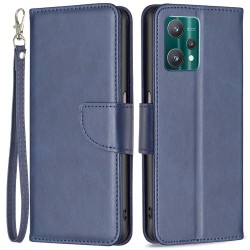 BF Leather Series-4 Wallet Stand Case for Realme 9 Pro/V25. Solid Color Textured PU Leather Cell Phone Case with Strap - Blue BF Leather Series-4 Wallet Stand Case for Realme 9 Pro/V25. Solid Color Textured PU Leather Cell Phone Case with Strap - Blue
