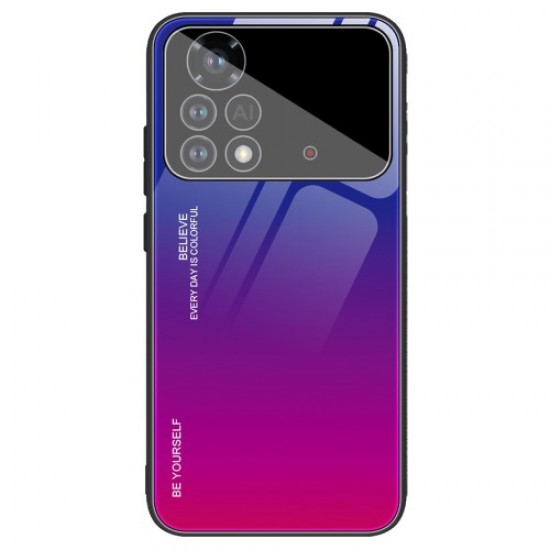 For Xiaomi Poco X4 Pro 5G Shockproof Protective Shell. Gradient Color Tempered Glass Back + Soft TPU Edge Phone Case - Blue/Rose XIAOMI Cases Mobile