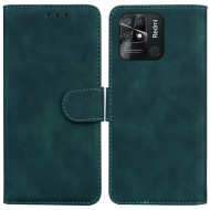 Solid Color Phone Case for Xiaomi Redmi 10C. PU Leather Stand Wallet Cover TPU Inner Phone Shell - Green