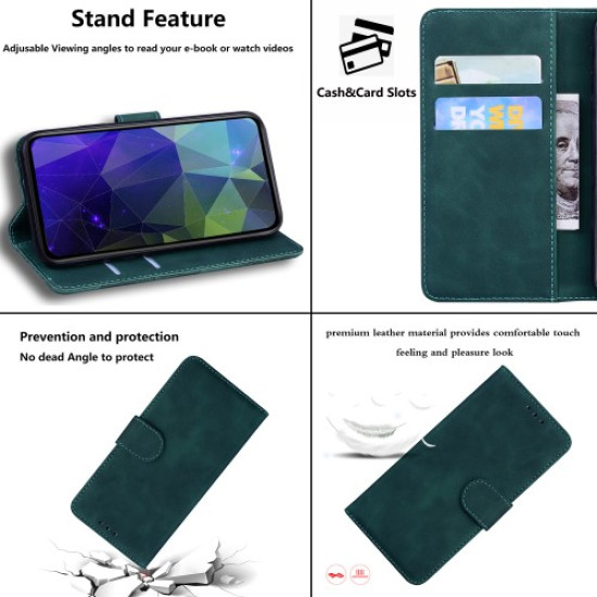 Solid Color Phone Case for Xiaomi Redmi 10C. PU Leather Stand Wallet Cover TPU Inner Phone Shell - Green XIAOMI Cases Mobile