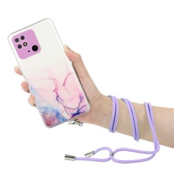 Θήκη Σιλικόνης TPU με Κορδόνι Λαιμού Σχέδιο Μάρμαρο για Xiaomi Redmi 10C - Ροζ Θήκη Σιλικόνης TPU με Κορδόνι Λαιμού Σχέδιο Μάρμαρο για Xiaomi Redmi 10C - Ροζ