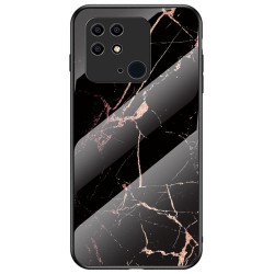 Marbling Pattern Tempered Glass Cover for Xiaomi Redmi 10C. Skin-Friendly Touch Patterned Cell Phone Case - Gold Black Marble
