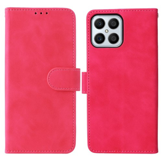 For Honor X8 Skin-touch Feeling Wallet Phone Case Flip Folio PU Leather Folding Stand Cover with Strap - Rose Huawei Cases Mobile