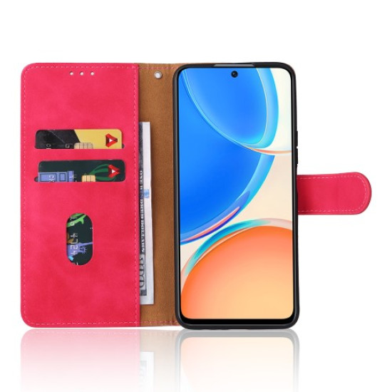 For Honor X8 Skin-touch Feeling Wallet Phone Case Flip Folio PU Leather Folding Stand Cover with Strap - Rose Huawei Cases Mobile