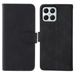 For Honor X8 Skin-touch Feeling Wallet Phone Case Flip Folio PU Leather Folding Stand Cover with Strap - Black