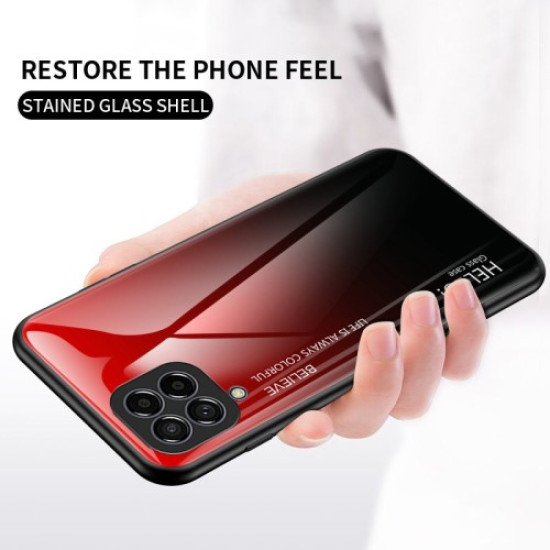 For Samsung Galaxy M53 5G Thin Skin-friendly Color Gradient Tempered Glass + PC + TPU Protective Phone Case Shell - Red Samsung Cases Mobile