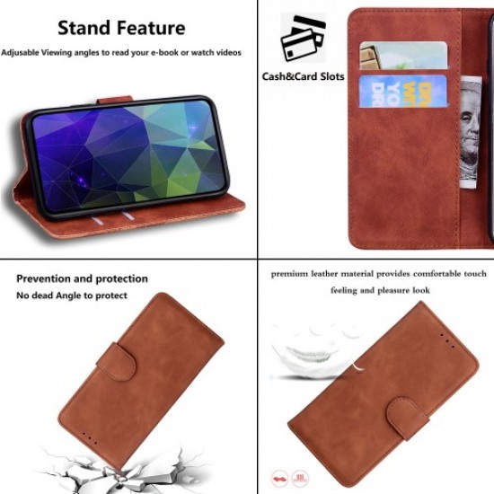 For Samsung Galaxy M53 5G Anti-scratch PU Leather Case Wallet Viewing Stand Cell Phone Shell - Brown Samsung Cases Mobile