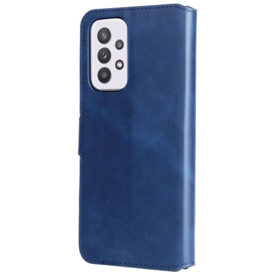 Solid Color Stand Wallet Design Textured Leather Cover + Inner TPU Phone Case for Samsung Galaxy A33 5G - Blue Samsung Cases Mobile