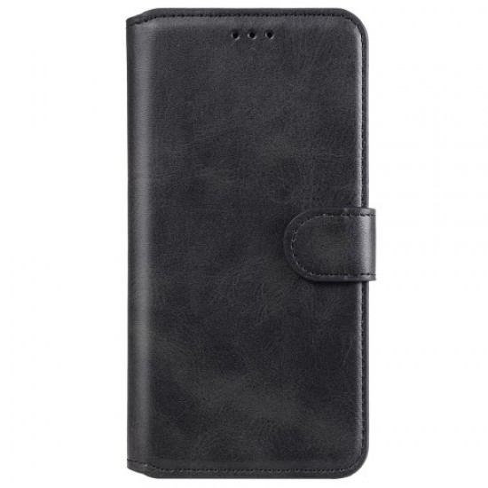 Solid Color Stand Wallet Design Textured Leather Cover + Inner TPU Phone Case for Samsung Galaxy A33 5G - Black Samsung Cases Mobile