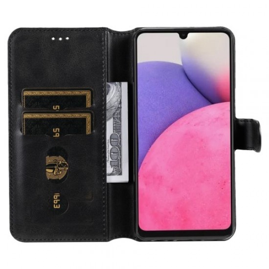 Solid Color Stand Wallet Design Textured Leather Cover + Inner TPU Phone Case for Samsung Galaxy A33 5G - Black Samsung Cases Mobile