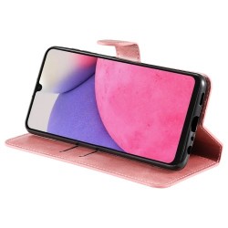 Solid Color Stand Wallet Design Textured Leather Cover + Inner TPU Phone Case for Samsung Galaxy A33 5G - Rose Gold Solid Color Stand Wallet Design Textured Leather Cover + Inner TPU Phone Case for Samsung Galaxy A33 5G - Rose Gold