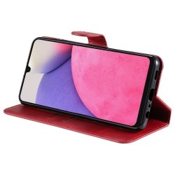 Solid Color Stand Wallet Design Textured Leather Cover + Inner TPU Phone Case for Samsung Galaxy A33 5G - Red Solid Color Stand Wallet Design Textured Leather Cover + Inner TPU Phone Case for Samsung Galaxy A33 5G - Red