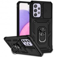 Υβριδική Θήκη Σιλικόνης και Πλαστικού με Πορτάκι Κάμερας και Δαχτυλίδι Κρατήματος για Samsung Galaxy A33 5G - Μαύρο