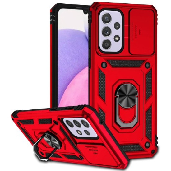 Υβριδική Θήκη Σιλικόνης και Πλαστικού με Πορτάκι Κάμερας και Δαχτυλίδι Κρατήματος για Samsung Galaxy A33 5G - Κόκκινο Samsung Θήκες Κινητών