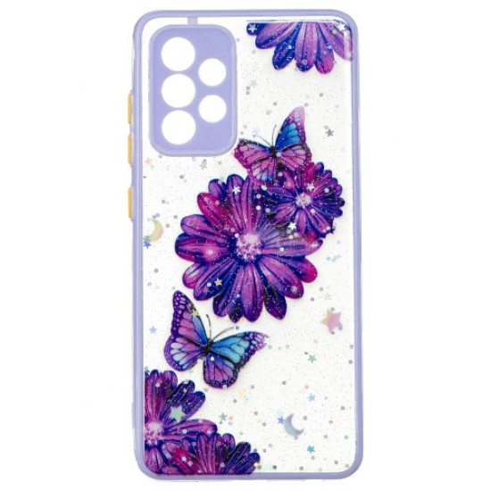 For Samsung Galaxy A33 5G Precise Cutout PC + TPU Phone Protective Case Stylish Pattern Printing Back Cover - Purple Flower and Butterfly Samsung Cases Mobile