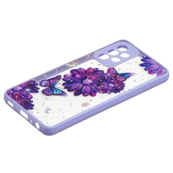 For Samsung Galaxy A33 5G Precise Cutout PC + TPU Phone Protective Case Stylish Pattern Printing Back Cover - Purple Flower and Butterfly Samsung Cases Mobile