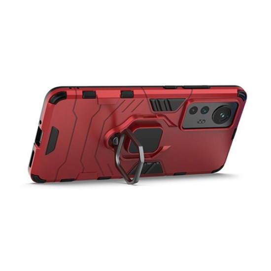 Hybrid Hard PC Soft TPU Double Protection Anti-fall Cover with Ring Holder Kickstand for Xiaomi 12/12X - Red XIAOMI Cases Mobile