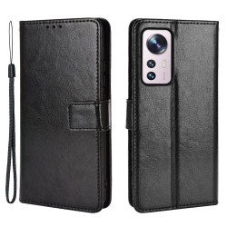 For Xiaomi 12/12X Crazy Horse Texture All-round Shockproof Stand Wallet PU Leather + TPU Case Phone Cover - Black