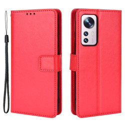 For Xiaomi 12/12X Crazy Horse Texture All-round Shockproof Stand Wallet PU Leather + TPU Case Phone Cover - Red