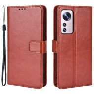 For Xiaomi 12 Pro Double Protection TPU + PU Leather Crazy Horse Texture Flip Case Wallet Stand Cell Phone Cover with Strap - Brown