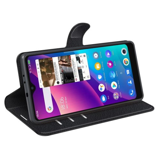 For TCL 30E/TCL 30 SE/TCL 306/TCL 305 PU Leather Folio Book Magnetic Cover Stand Feature Protective Litchi Texture Wallet Case - Black TCL Mobile Cases