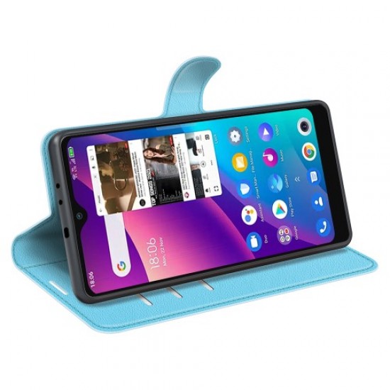 For TCL 30E/TCL 30 SE/TCL 306/TCL 305 PU Leather Folio Book Magnetic Cover Stand Feature Protective Litchi Texture Wallet Case - Blue TCL Mobile Cases