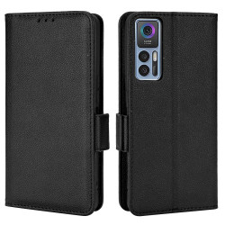 For TCL 30 4G/5G/TCL 30+ Litchi Texture PU Leather Dual Magnetic Clasp Phone Case Stand Wallet Shell - Black