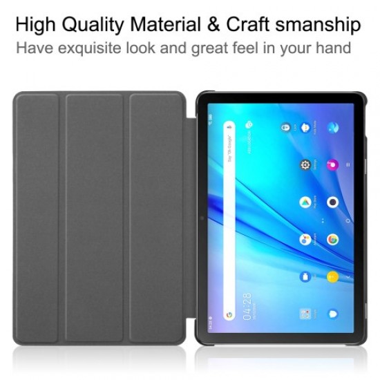 For TCL TAB 10s 9080G (2021) Drop-proof Trifold Stand PU Leather + PC Tablet Cover Case with Auto Wake/Sleep - Rose Gold TCL Tablet Cases