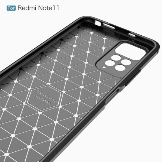For Xiaomi Redmi Note 11 4G (Qualcomm) Soft Skin Flexible TPU Case Carbon Fiber Texture Brushed Surface Anti-Scratch Anti-Fingerprint Phone Cover - Black XIAOMI Cases Mobile