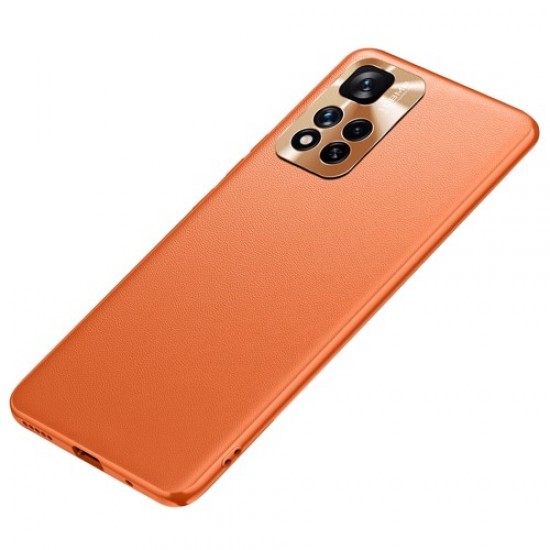 FUKELAI Stylish Textured PU Leather Coated TPU Scratch-resistant Wear-resistant Phone Case for Xiaomi Redmi Note 11 Pro 4G (Mediatek)/Redmi Note 11 Pro 5G (Qualcomm)+ - Orange XIAOMI Cases Mobile