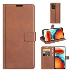 Premium PU Leather Stand Flip Wallet Cover with Square Magnetic Clasp for Xiaomi Redmi Note 10 Pro 5G (China) / Poco X3 GT - Brown