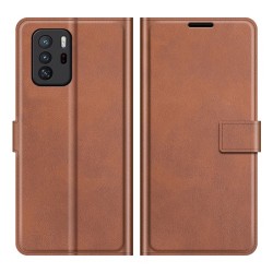 Premium PU Leather Stand Flip Wallet Cover with Square Magnetic Clasp for Xiaomi Redmi Note 10 Pro 5G (China) / Poco X3 GT - Brown